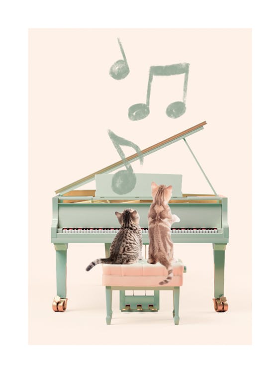 Plakát kočky hrající na klavír 0
