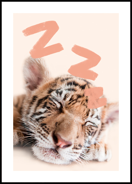 Verplicht verteren Deter Sleeping Baby Tiger Poster - Dierlijke tijger print