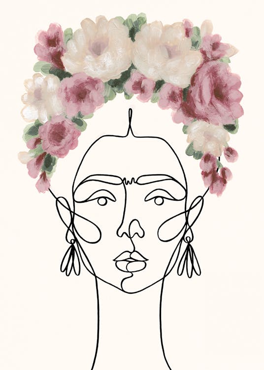 Floral Frida Line Art Poster 0