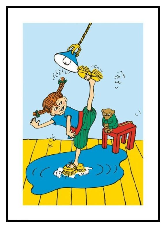 Pippi Långstrump Städar Poster (21x30 cm) - Poster Store