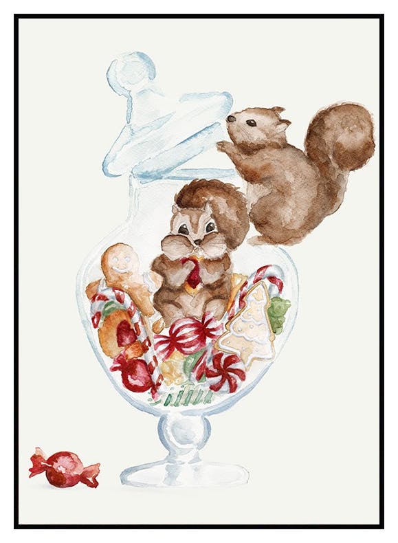 Ekorn spiser godteri Plakat (50x70 cm) - Poster Store