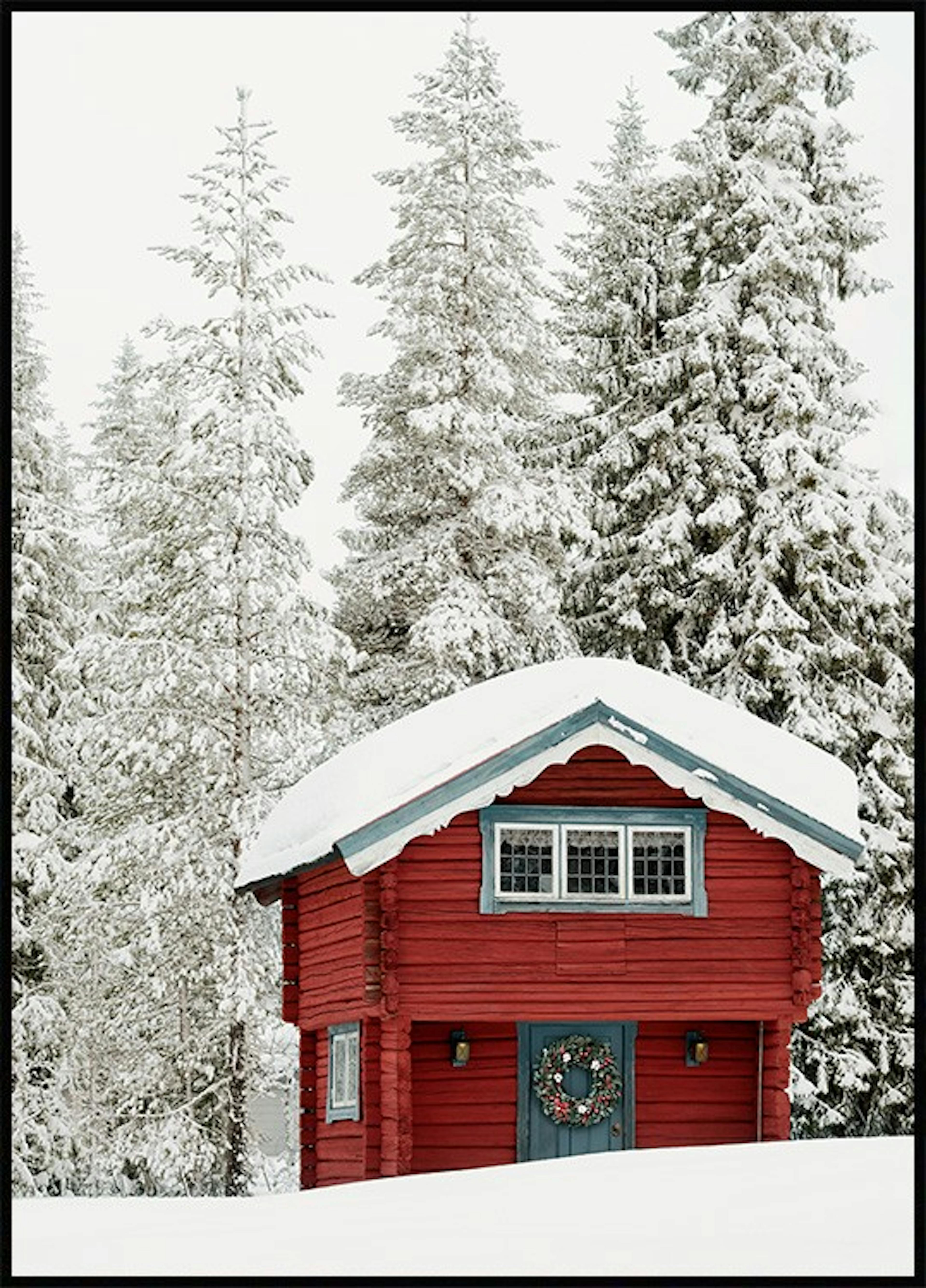 Rote Winterhütte Poster 0