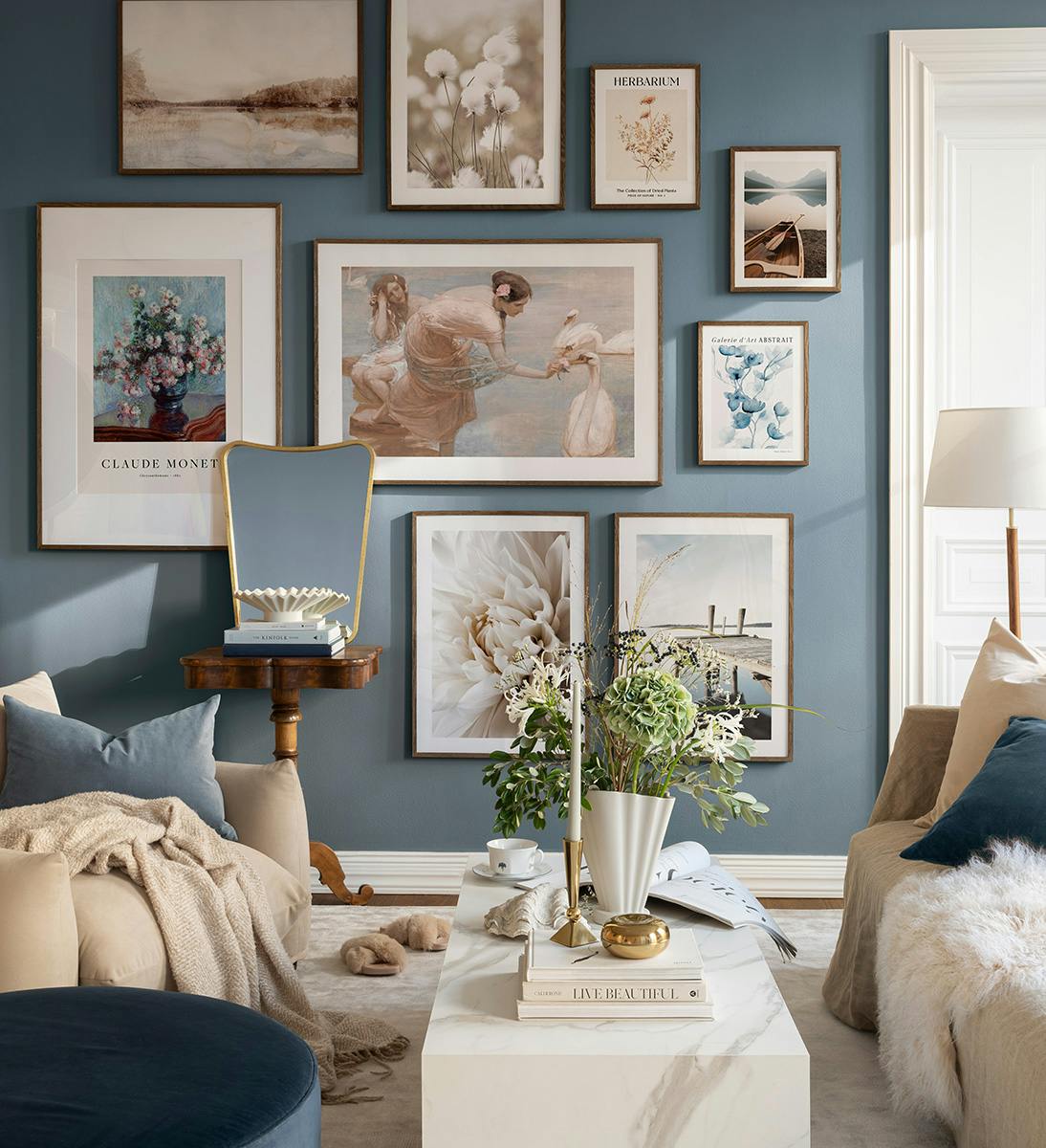 Blue hues gallery wall