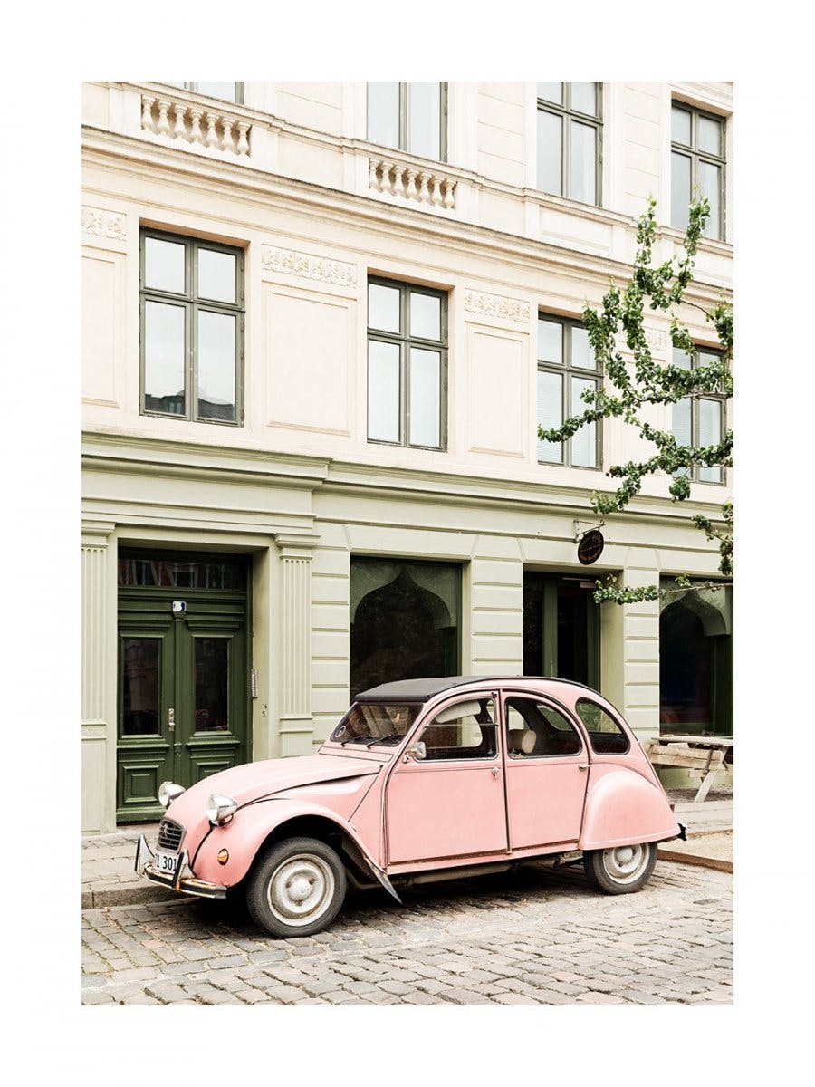 Růžové Retro Auto Plakát 0