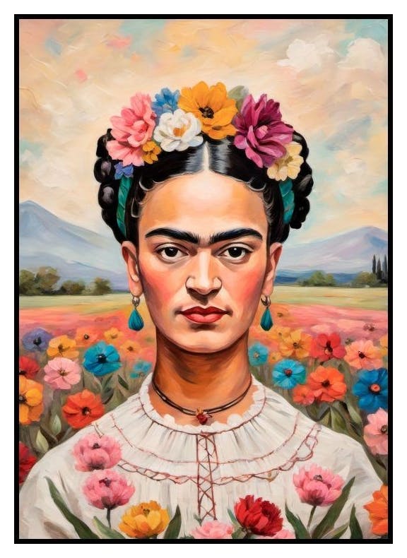 Frida Kahlo dans un Champ de Fleurs Poster (30x40 cm) - Poster Store