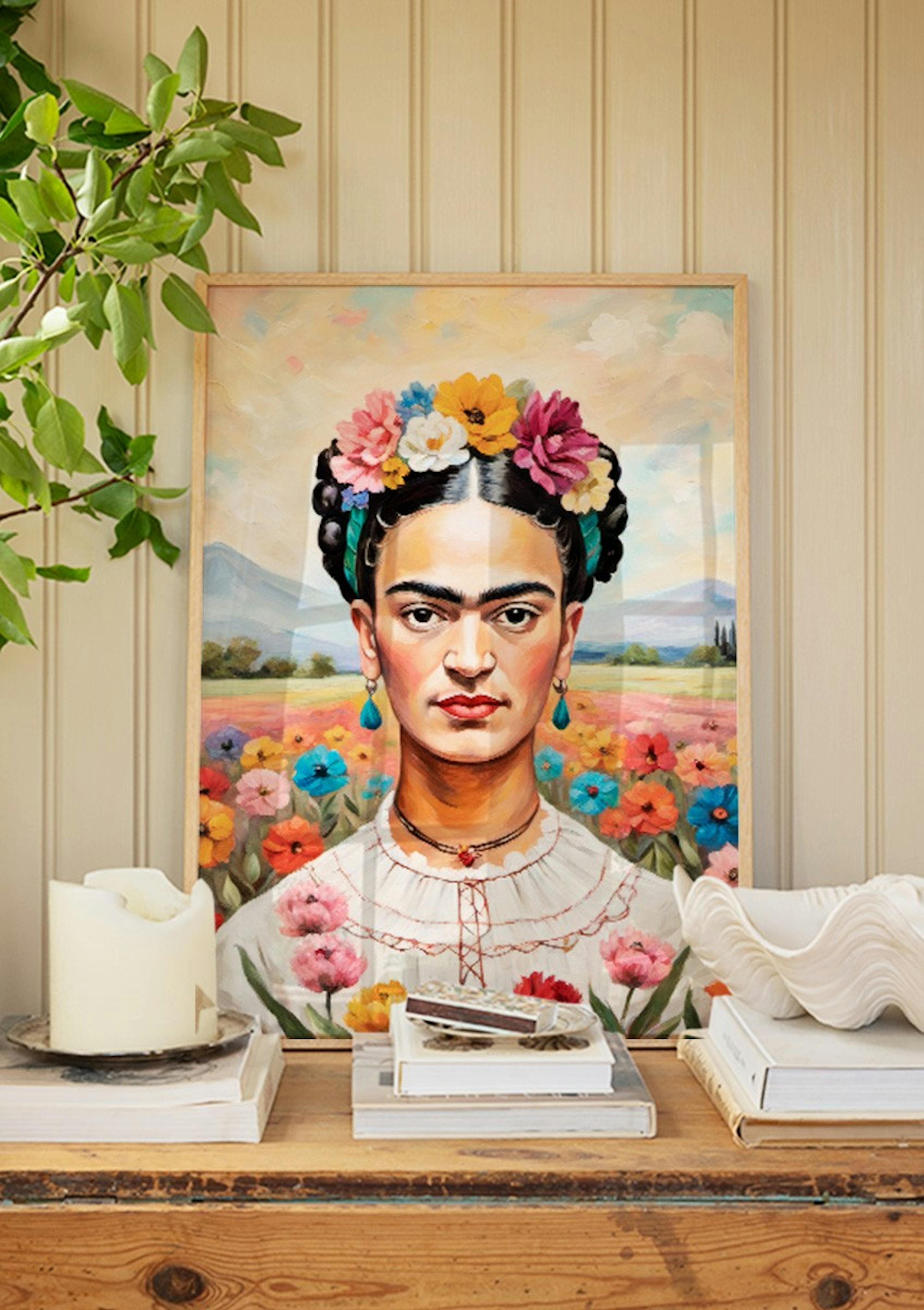 Frida Kahlo in Flower Field Poster thumbnail