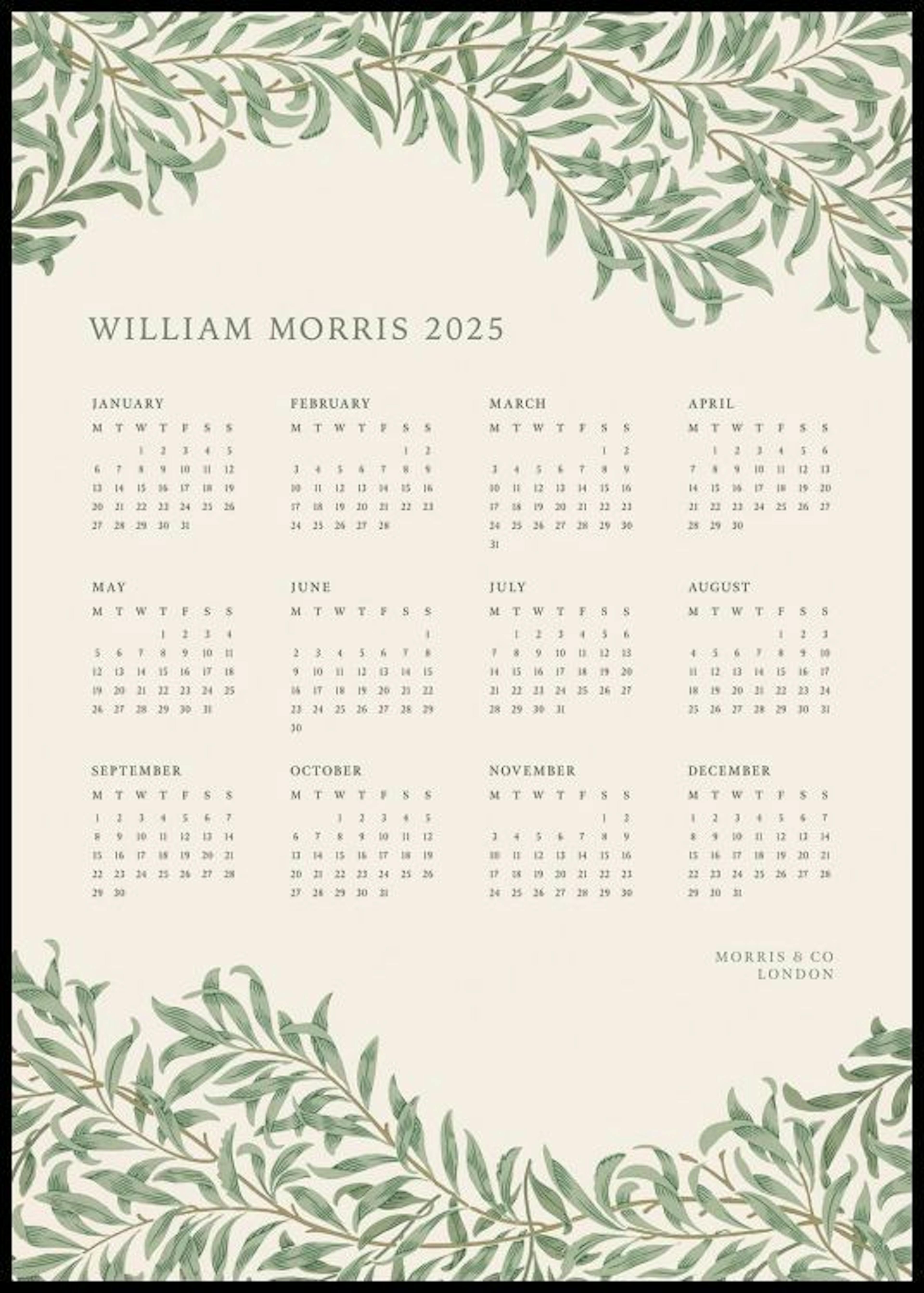 William Morris Calendrier Vert 2025 Poster 0