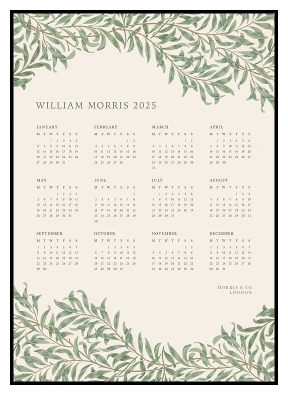 William Morris Green Kalender 2025 Poster (50x70 cm) - Poster Store