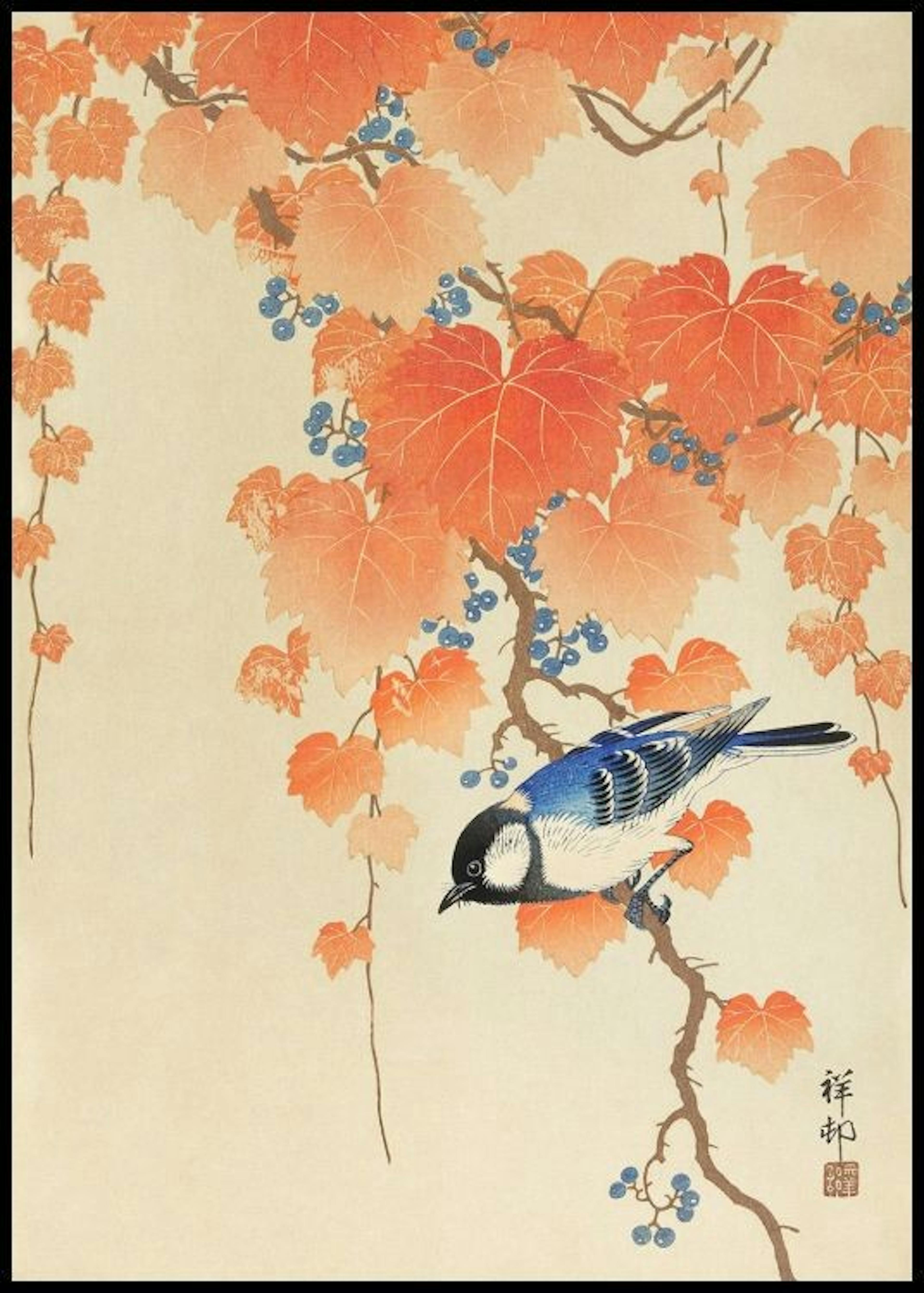 Ohara Koson - Póster de Carbonero Mayor en rama de Paulownia 0