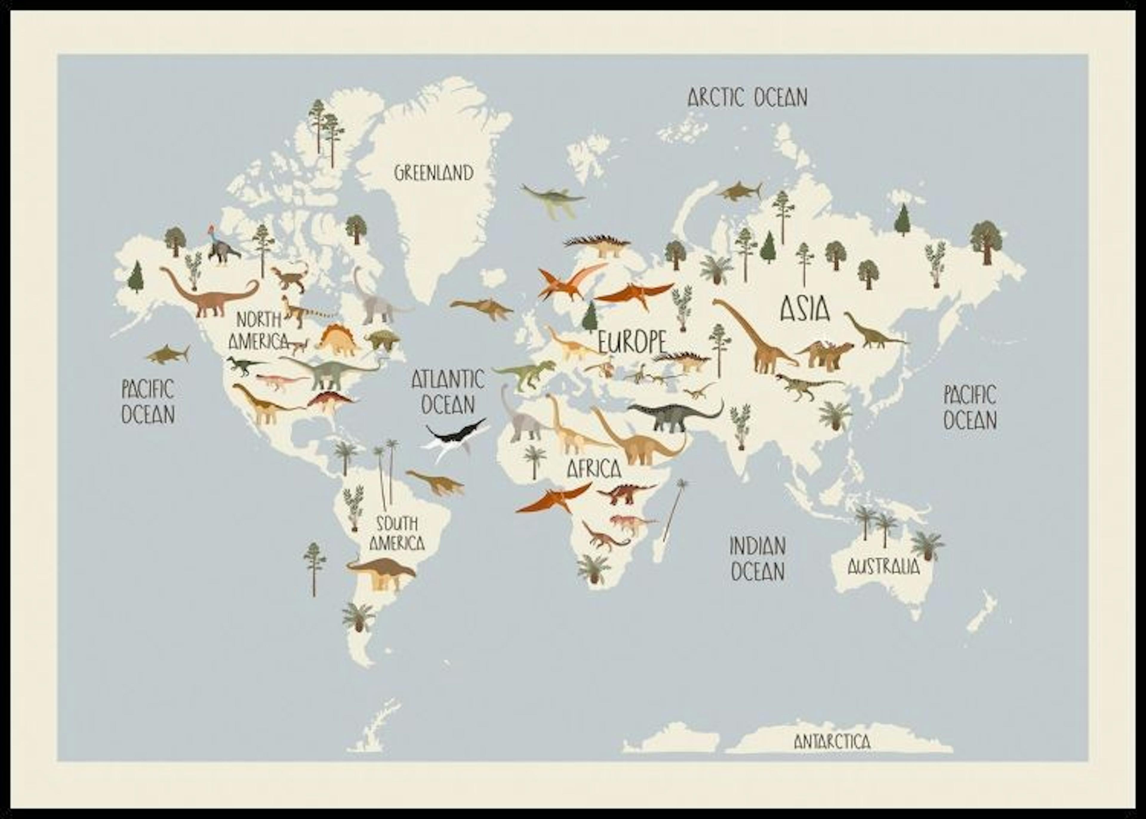 Mapa Mundial de Dinosaurios Póster 0