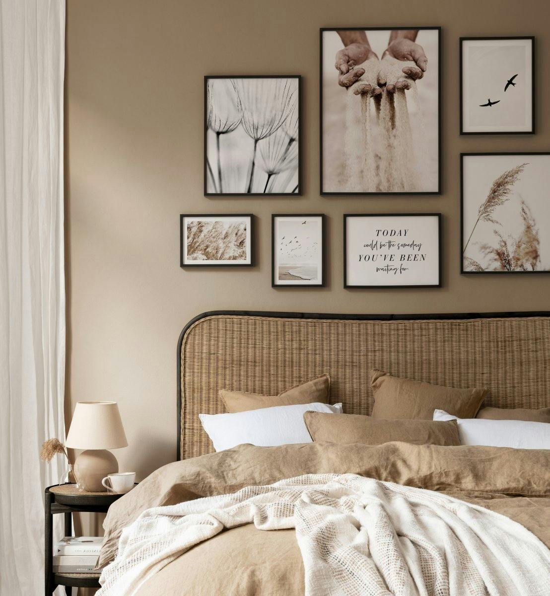 Natuurposter in zwart-wit en beige voor slaapkamer