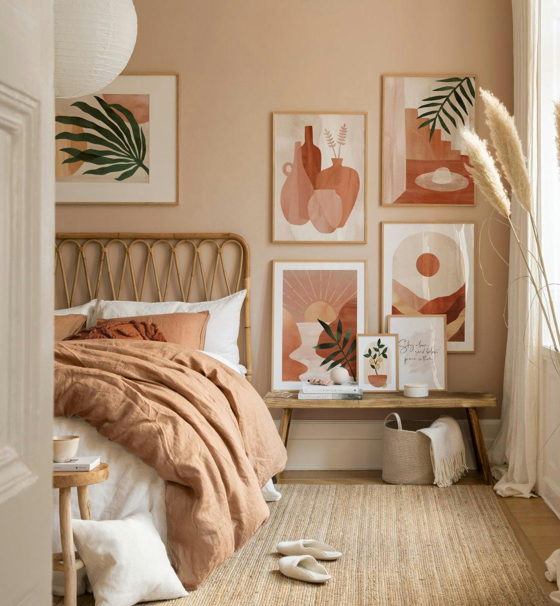 Ilustraciones en colores naturales para dormitorio