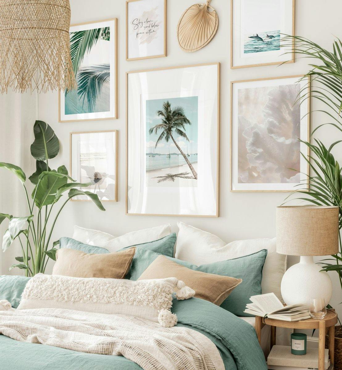 Lato plaża galeria plakaty z palmą sypialnia dekoracja plakaty