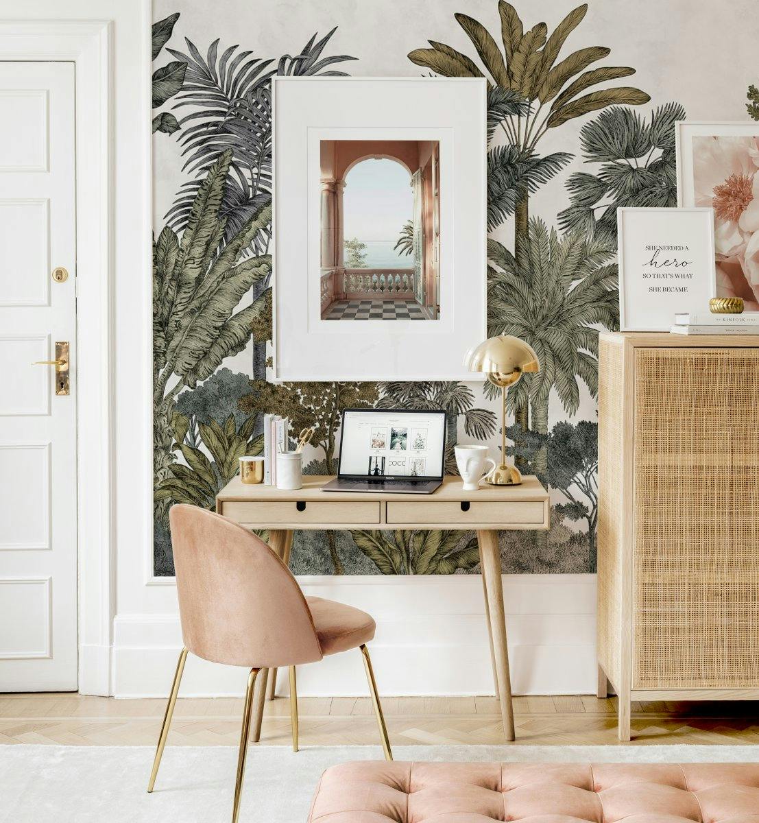 Botanisch thuiskantoor fotowand botanische prints muurdecoratie voor op kantoor