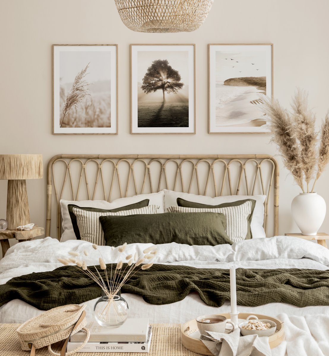 Rustige slaapkamer natuur prints mindfulness posters groen beige