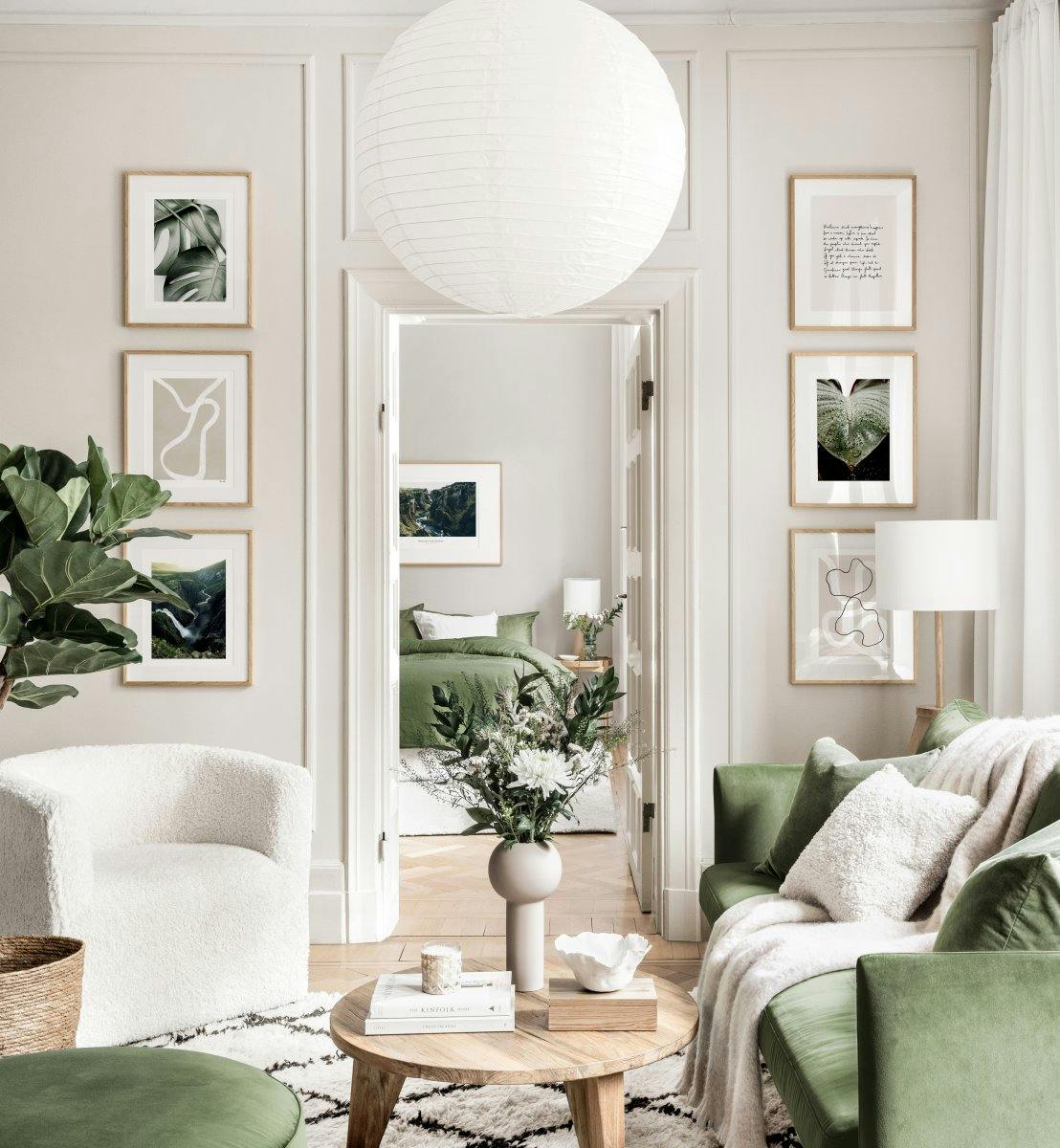 Módní minimalistická stěna pokoje abstraktní plakáty dubové fotorámečky