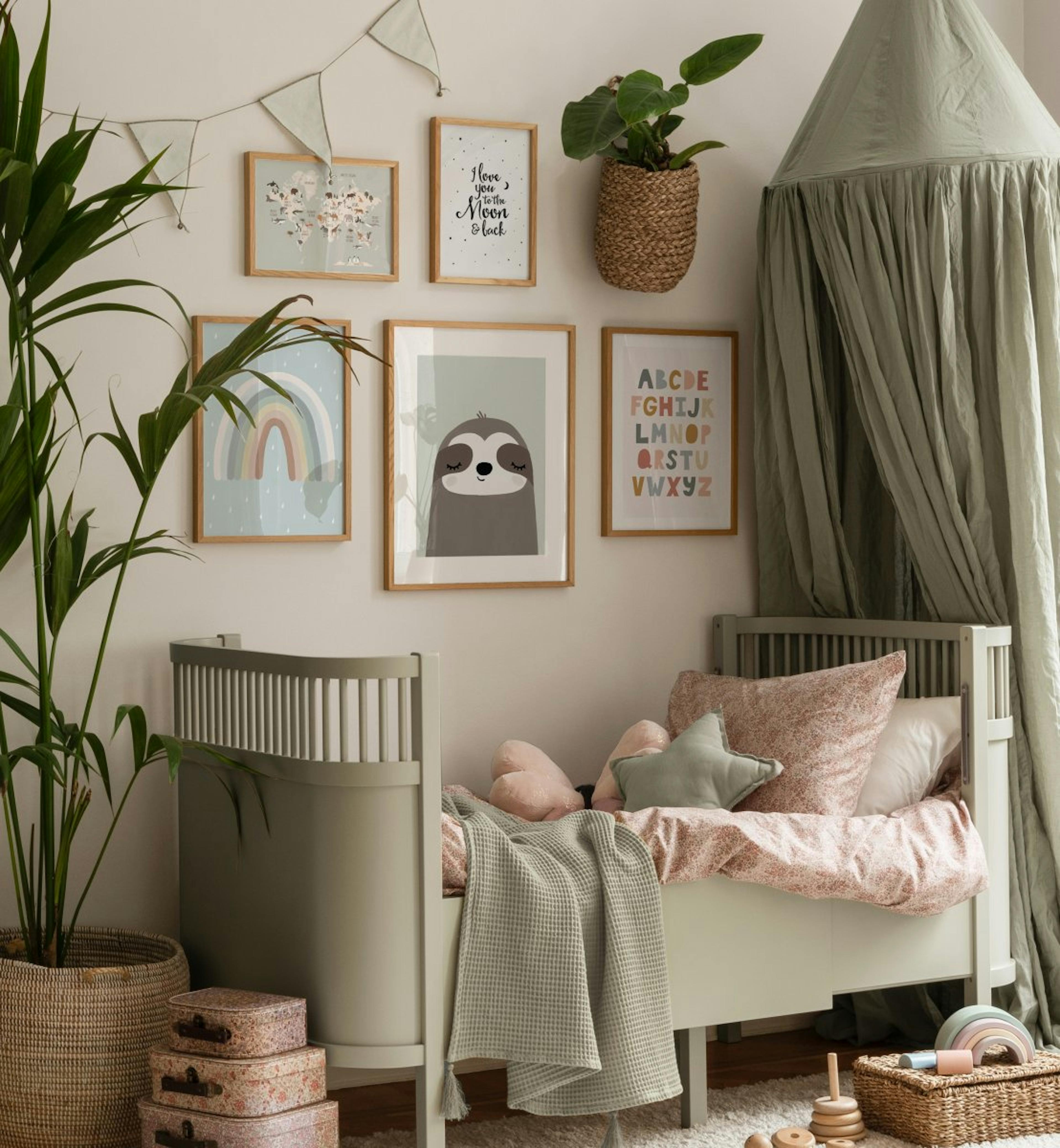 Poster di bradipo illustrazioni di animali e poster di testo simpatici arte per le stanze dei bambini