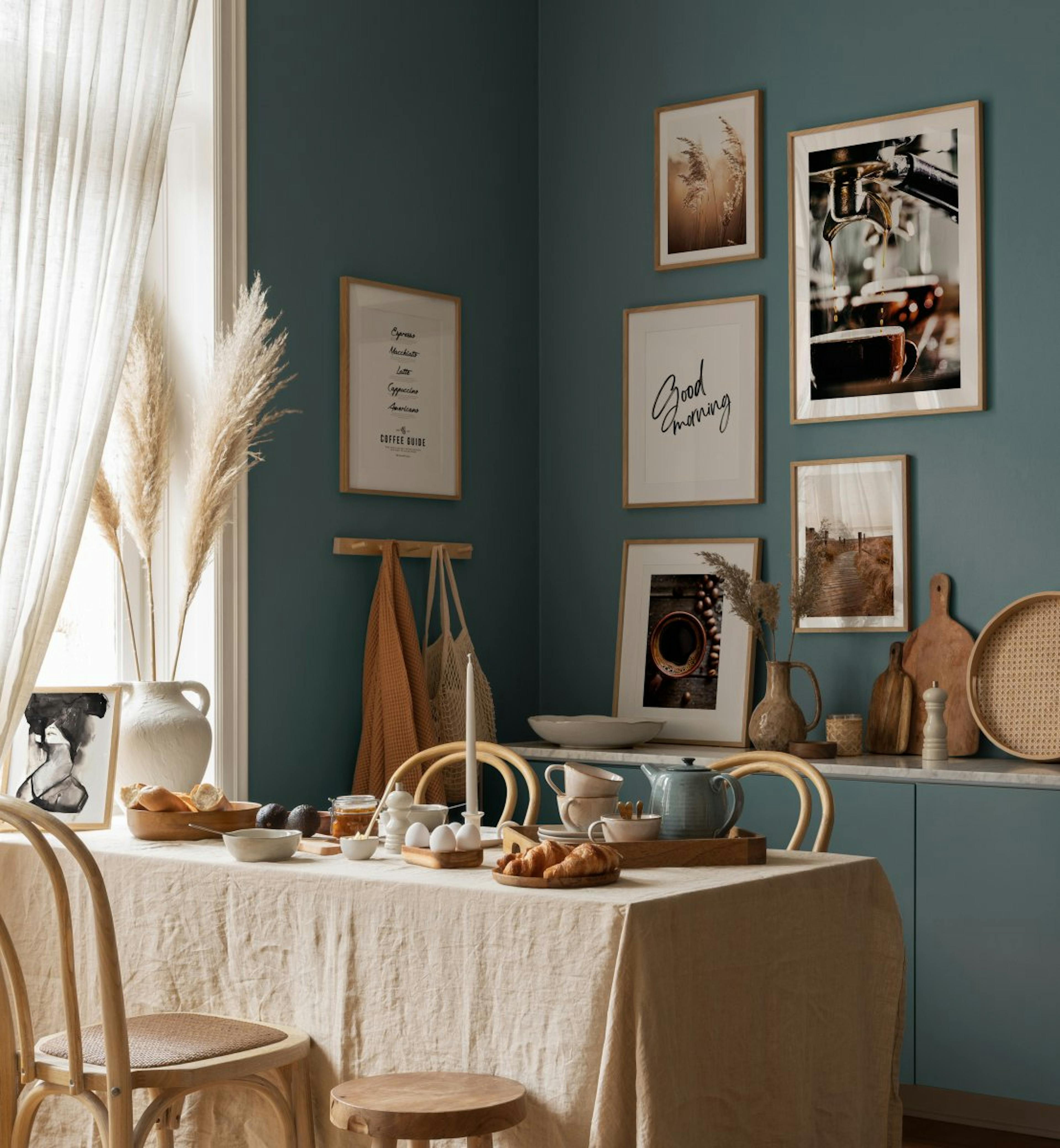 Kitchen art and photographs for a dining room