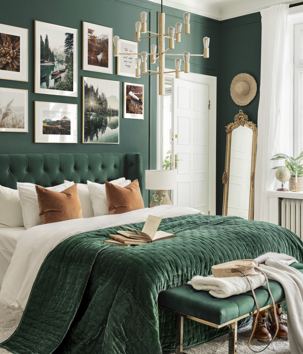 lager roekeloos toernooi Natuur muurdecoratie groene slaapkamer landschap posters gouden fotolijsten
