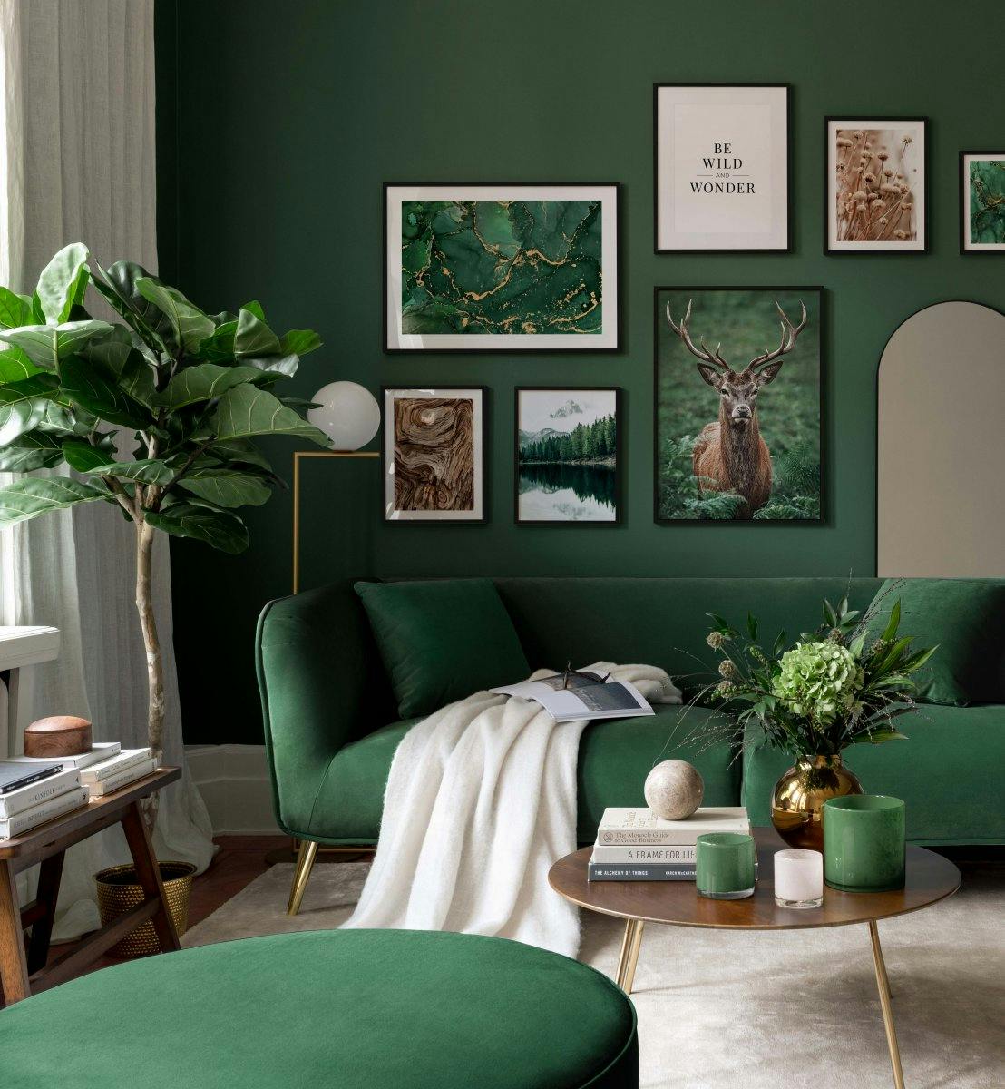 Grønne og brune fotografier naturplakater til stuen