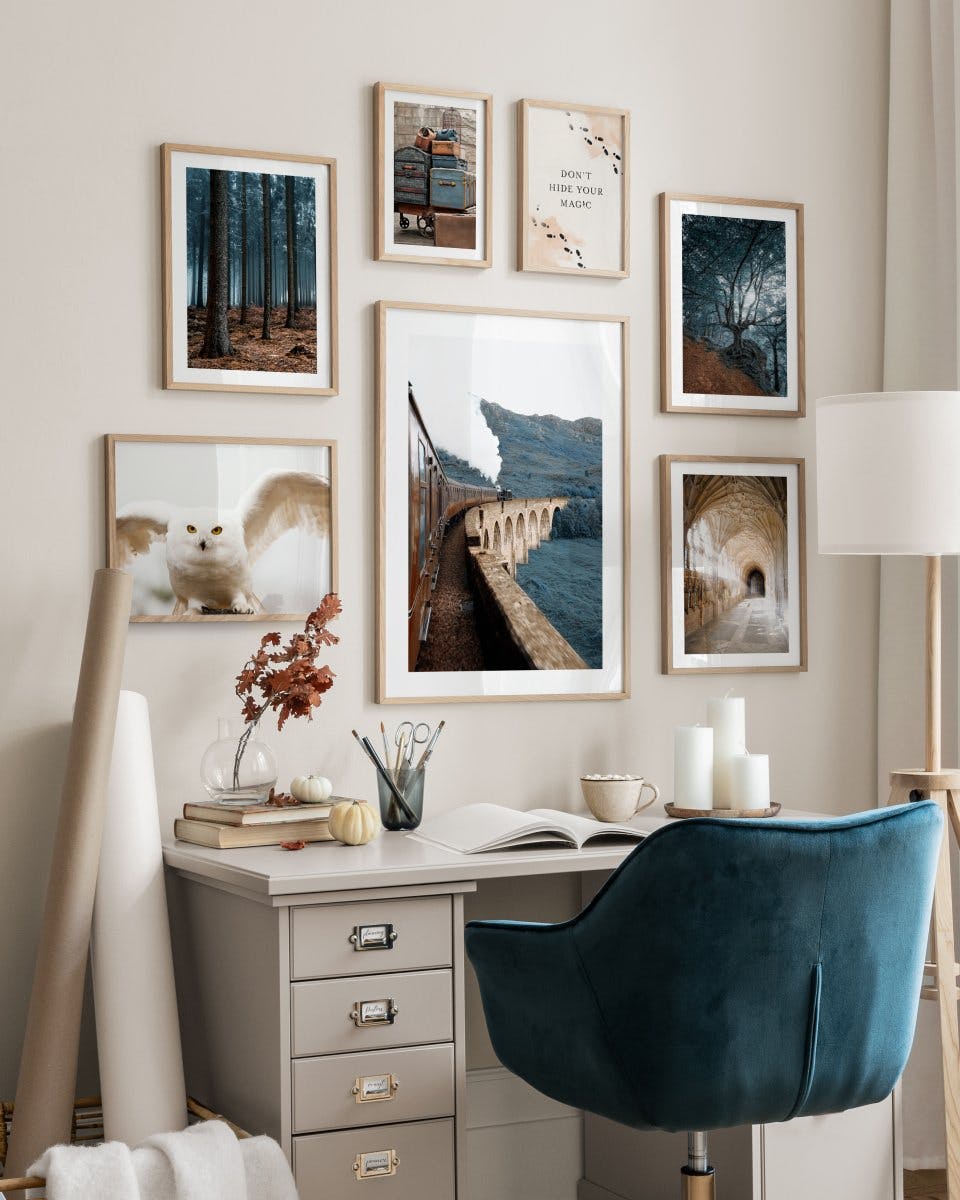 Blauwe en bruine foto's natuurposters voor woonkamer of kantoorruimte