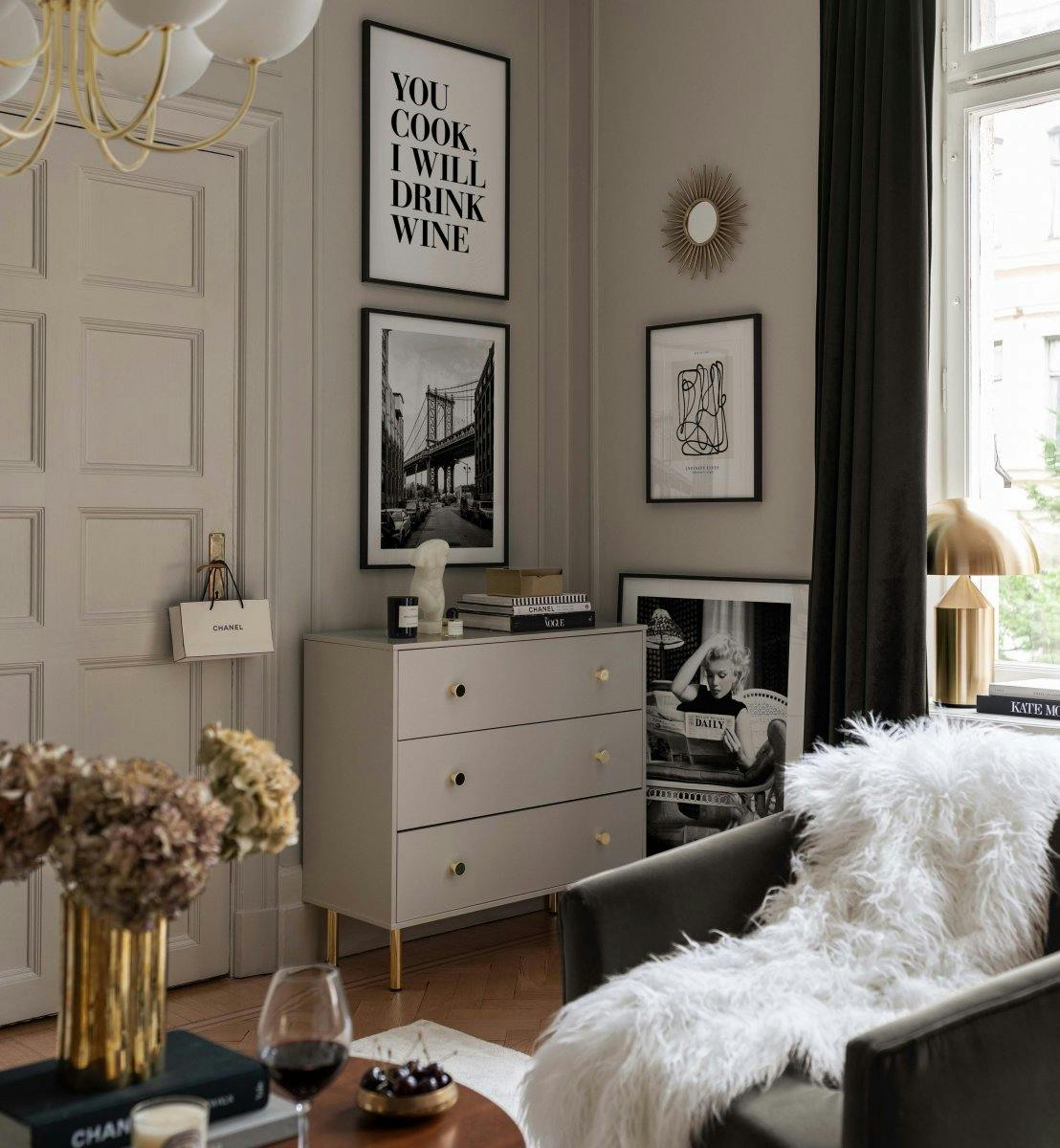 Black and white modern posters for living room