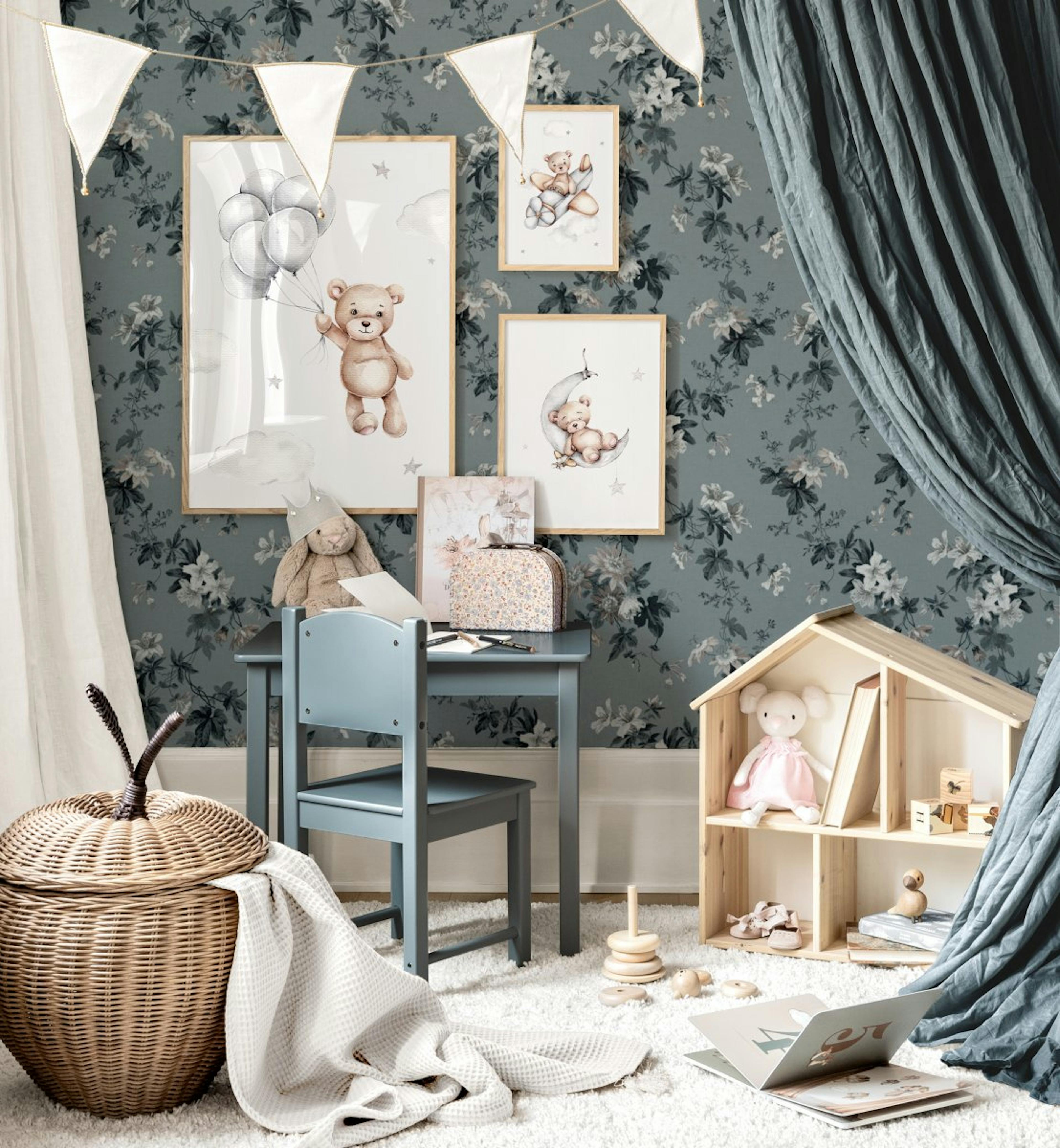 Kinderzimmer Bilderwand Teddy Poster Kinderposter Eichenrahmen