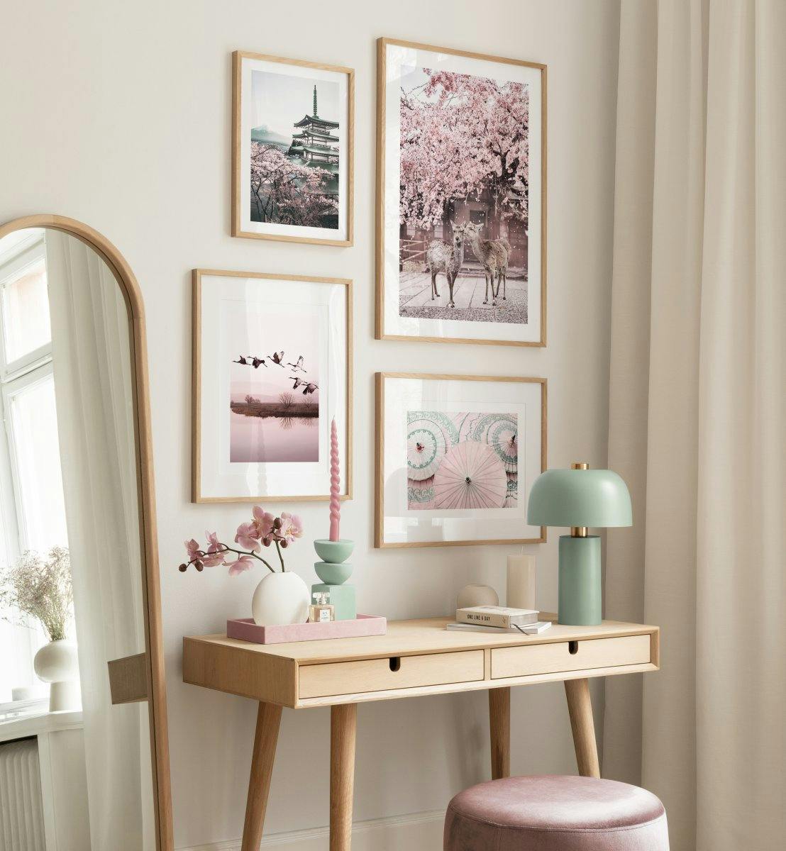 Pink nature photographs for living room or office