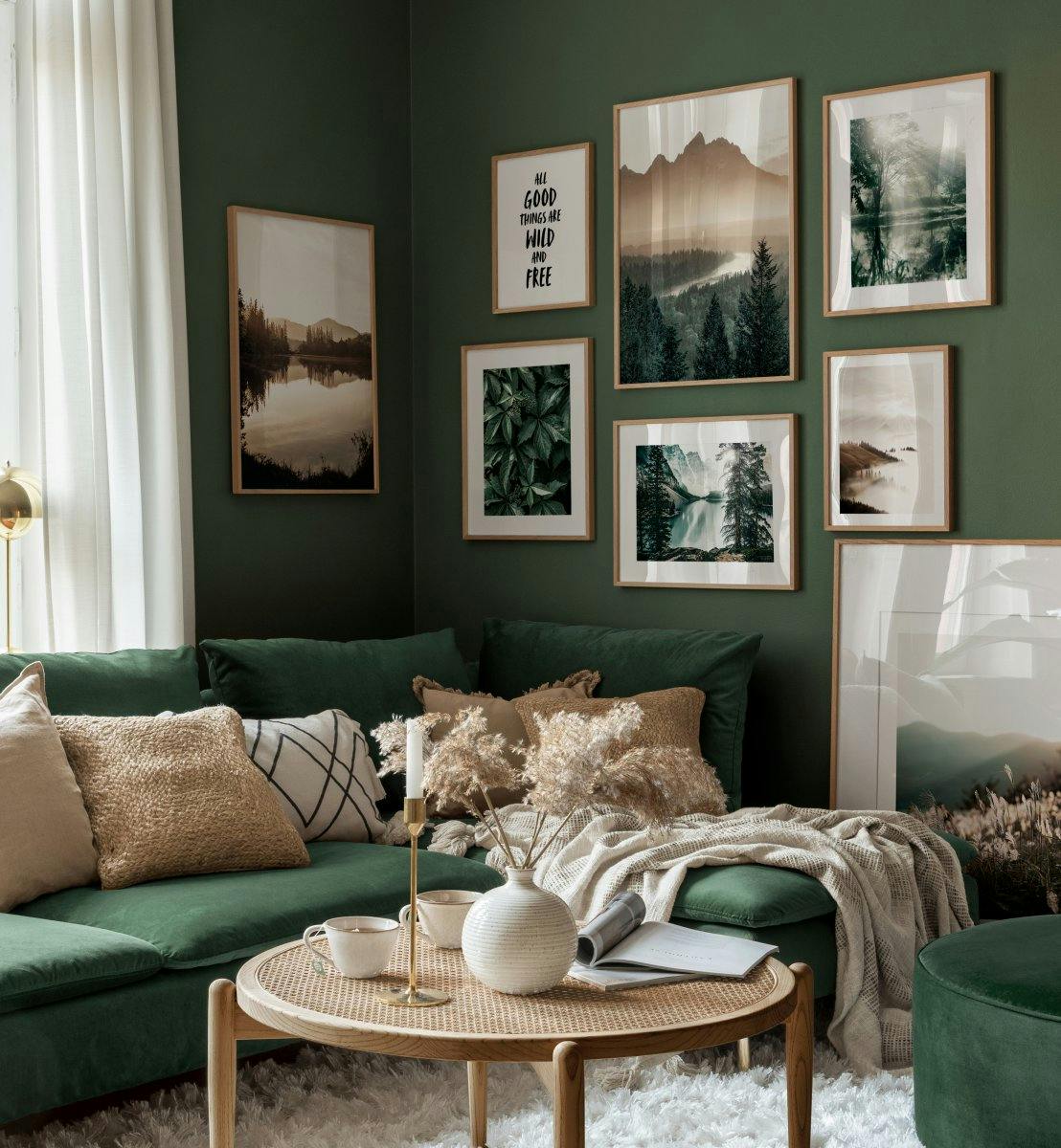Nature and serene landscape print in green for living room