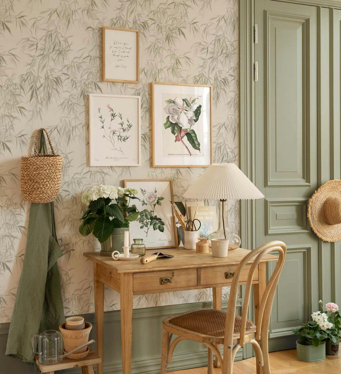 Botanical gallery wall theme for the home office
